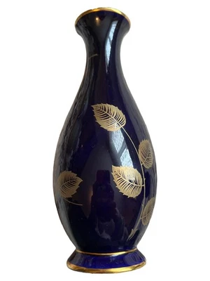Kerafina Vase Porzellan Blau Klassisch Blattmuster 16cm - Bild 1 von 4