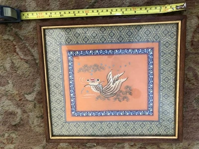 Fine Old Chinese Silk Embroidery Textile Panel Framed on Wood - Image 1 of 4