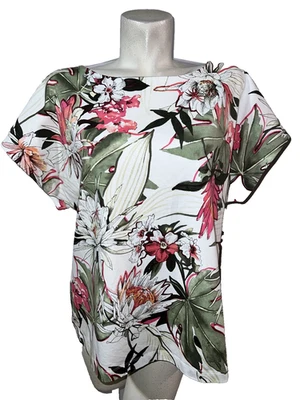 CHICO'S Топ женщин размер XL (3) розовый зеленый цветочный современный крышка рукав футболка - Изображение 1 из 4