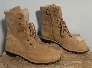 Botas de combate Stuart Weitzman para mujer Laine con cordones y cremallera botín gamuza camel EE. UU. 11 - Imagen 1 de 8