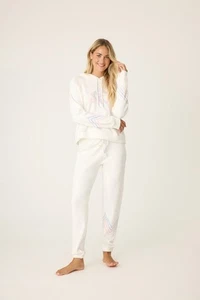 PJ Salvage Mountain Bound Ski Fleece Pyjama 2-teilig Hoodie & Jogginghose Ivory Gr. M - Bild 1 von 9