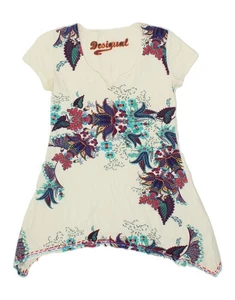 DESIGUAL Womens Graphic Tunic Top UK 12 Medium White Floral AT09 - Picture 1 of 4