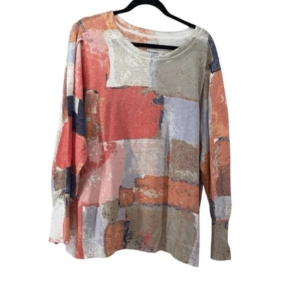 NIC+ZOE Mujer 2X Estampado Geo Suéter Mezcla Algodón Rosa Azul Tostado Foto 1 de 4