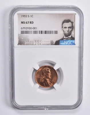 MS67 RD 1955-S Lincoln Wheat Cent NGC Special Lbl *4660 - Image 1 of 4