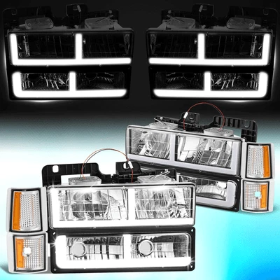 Faros cromados/ámbar para camioneta GMC C/K 1994-2000 Suburban Yukon barra LED DRL Foto 1 de 4
