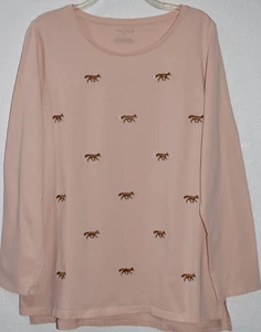 Talbots 2X Fox Embroidered Top 100% Cotton Long Sleeve Pullover Whimsical - Picture 1 of 15