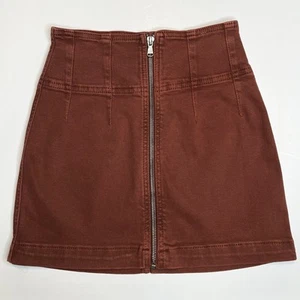 Free People We The Free Virgo Zip-Front Denim Mini Skirt Stretch Burnt Orange 24 - Picture 1 of 9