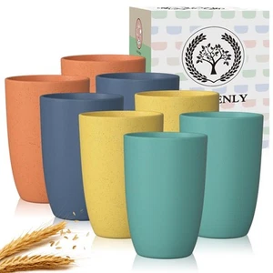 Wheat Straw Cups 8 PCS Plastic Cups Unbreakable Drinking Cup Reusable Dishwas... - Picture 1 of 8