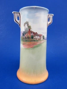 ANTIQUE VINTAGE ROYAL DOULTON SMALL VASE ENGLAND TWO HANDLE COUNTRY HOUSE TREES! - Picture 1 of 9