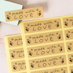 Rectángulo de papel Kraft hecho con AMOR etiqueta pegatina para cierre de bolsa de caja - Imagen 1 de 5