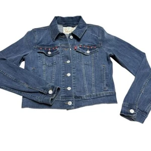 Levi's Denim Jacket Red Studded Details Classic Jean Trucker Jacket - Picture 1 of 11