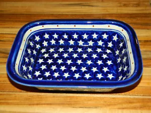 *Boleslawiec Ceramica Polacca Stelle Piccola Casseruola Rettangolare Profonda 9,5" X 7 - Foto 1 di 4