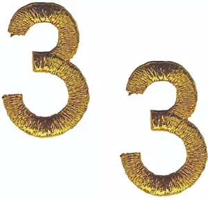 Metallic Gold Number 3 Patch Embroidered Cut Out Iron on Sew on (1" in) Lot of 2 - Picture 1 of 2