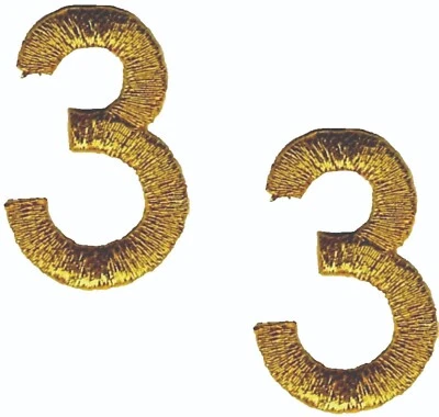 Metallic Gold Number 3 Patch Embroidered Cut Out Iron on Sew on (1" in) Lot of 2 - Image 1 of 2