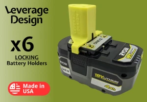 LOCKING! 6 Pack: Ryobi 18V ONE+ Battery Mounts / Hangers / Holders MADE IN USA - Picture 1 of 4