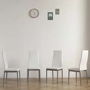 Set of 4 High Backrest Upholstered Chairs Modern Dining Chair Iron Frame White - Picture 1 of 13