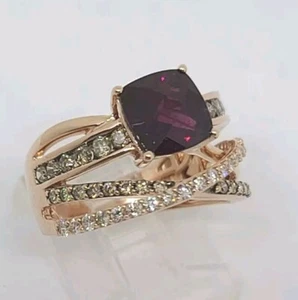 LeVian 14K Rose Gold Natural Diamond & Rhodolite Ring Size 7.25 MSRP $3,500 - Picture 1 of 10