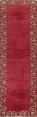 Bordered Fuchsian Tebriz Runner Rug 2' 5" x 10' 5" Handmade Hallway Wool Carpet - Image 1 of 4