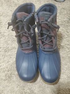Sperry Womens Saltwater Varsity Stripe Wool Boots, Navy/Wine, 8.5 - Picture 1 of 6