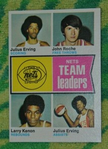 1974-75 TOPPS BASKETBALL #226 NETS TEAM LEADERS (HOF ERVING) 