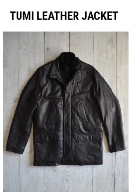 Abrigo Chaqueta Tumi Hombre Cuero Genuino Negro Clásico Estilo Sacual Talla M-L Foto 1 de 4