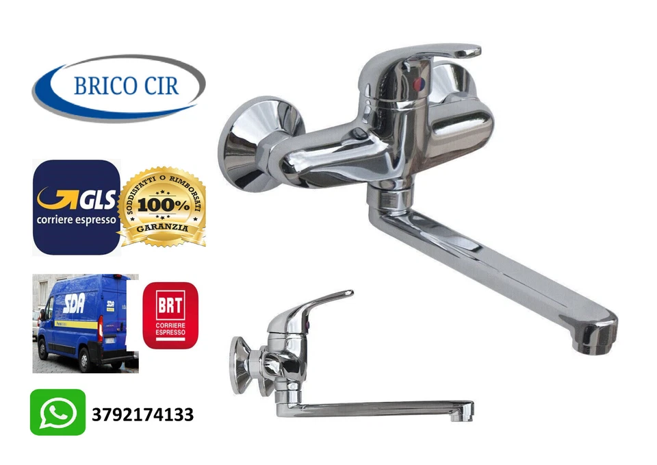 Rubinetto Miscelatore a Parete Canna Lunga Lavandino Monocomando a Muro - Immagine 1 di 1