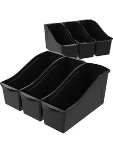 Storex Plastic Book Storage Bins Set Of Six Black Office Home Library - Picture 1 of 2