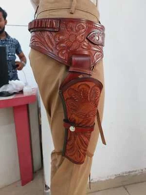 Western Gun Holster Belt Leather Revolver Pistol Tooled .22 .35/357 .44/45 Cal - Image 1 of 4