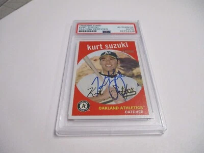 Tarjeta Topps Heritage 2008 autografiada por Kurt Suzuki Athletics MLB #279 PSA losa Foto 1 de 4