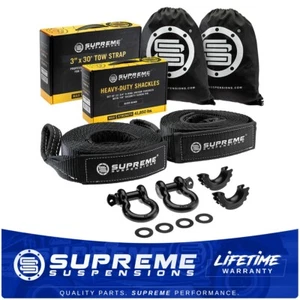 Safe Recovery Towing Gear 3/4" D-Ring Anchor Shackles + 3" x 30' Tow Strap Kit - Picture 1 of 12
