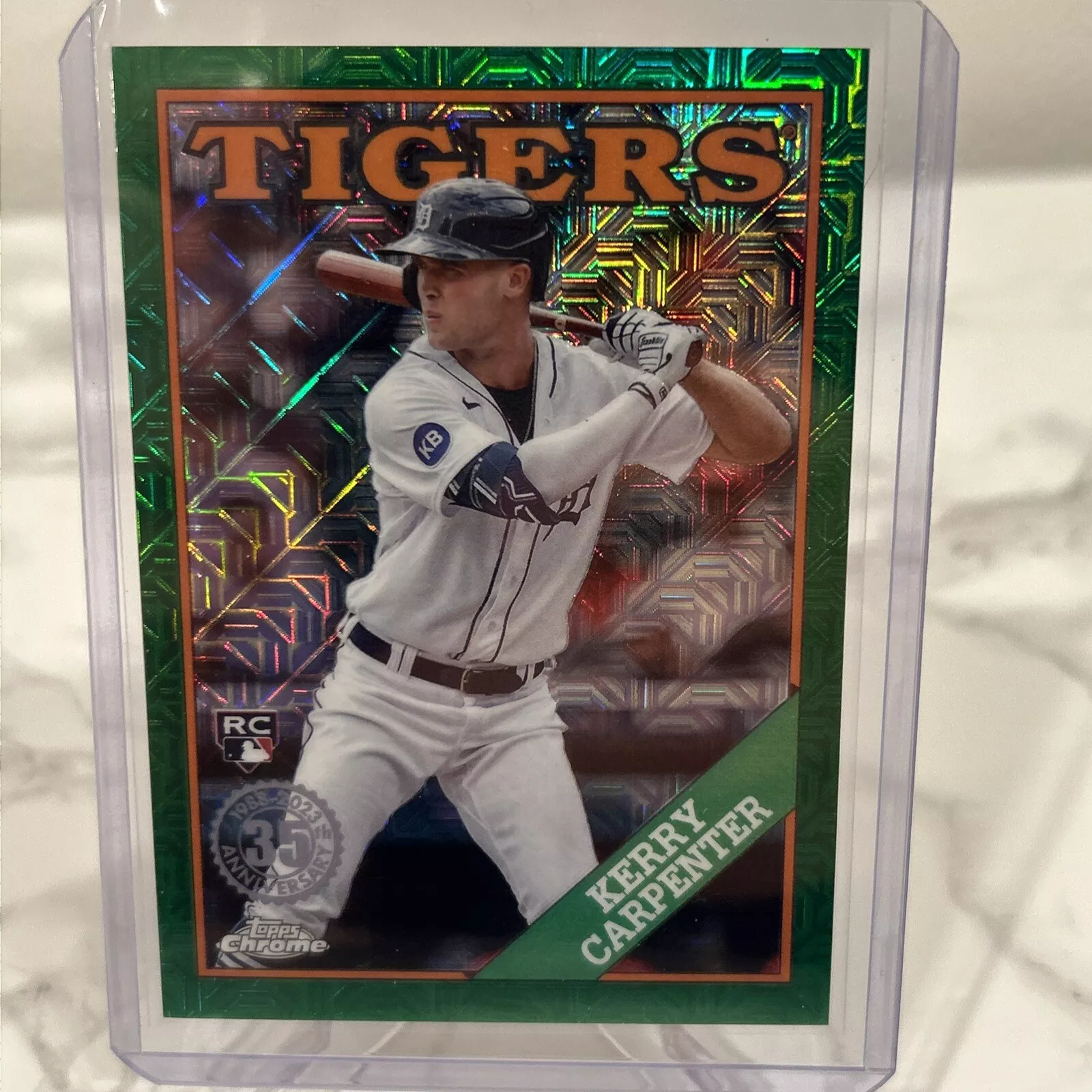 2023 Topps Series 2 Kerry Carpenter RC Silver Pack Mojo Green Parallel 54/99 DET