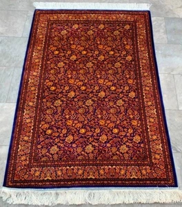 100% Silk Rug Mughal Era Pictorial Silk Rug Handmade Fringes and Borders 3x5 ft - Picture 1 of 10