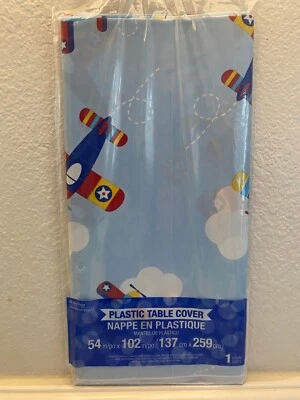 Lil' Flyer Airplane Birthday Party All Over Print PLASTIC TABLE COVER 54" x 102" - Image 1 of 2