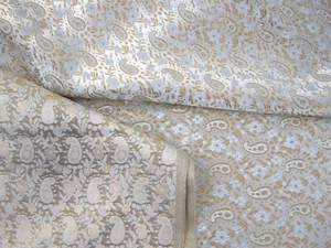 Vintage Brocade Damask Fabric Gold Lt Blue Paisley Floral Reversible 3.4 yd x35" - Picture 1 of 13