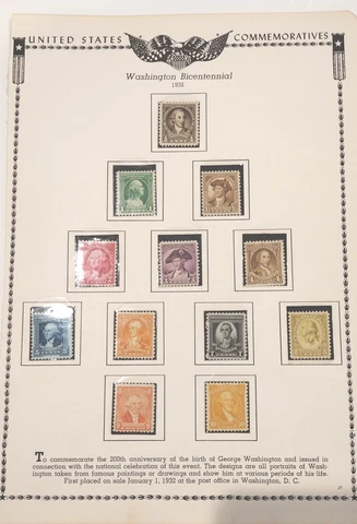 1932 Washington Bicentennial 12 Stamp Complete Set Unused Mint Condition Cover