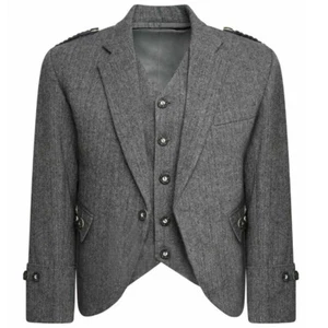 Escocés Gris Tweed Argyle Kilt Chaqueta con Chaleco Boda Kilt Chaqueta - Imagen 1 de 5