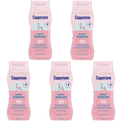 Paquete de 5 lociones resistentes al agua Coppertone Water Babies SPF 50 protectores solares de 8 oz cada uno Foto 1 de 4