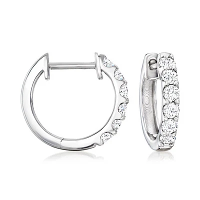 Ross-Simons Lab-Grown Diamond Huggie Hoop Earrings in Silver 1/2 inches - Image 1 of 4