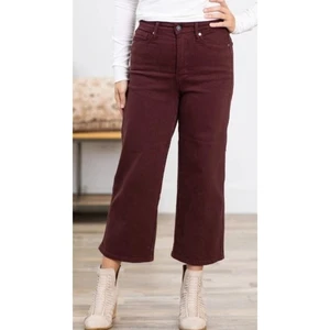 Jeans bordeaux JUDY BLUE vita alta ritagliata controllo pancia gamba larga taglia 14W - Foto 1 di 5