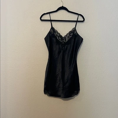 Vintage Victoria's Secret Black Satin and Lace Slip Dress Size Medium - Image 1 of 4