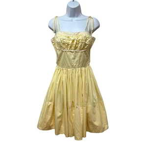 Vintage Yellow Lace Corset Short Full Skirt Dress Sundress Tie Straps XS/S - Picture 1 of 14