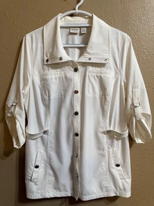 CHICO'S ZENERGY JACKET CHICO'S SZ 1 (MEDIUM) WHITE SNAP FRONT 3/4 ROLL TAB SLVS - Picture 1 of 4