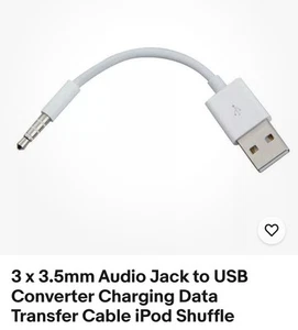 3 x 3.5mm Audio Jack to USB Converter Charging Data Transfer Cable iPod Shuffle - Picture 1 of 4