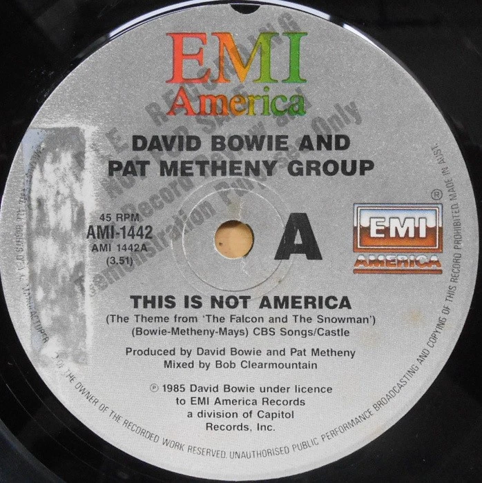 David Bowie & Pat Metheny Group OZ Promo 45 This is not America EX '85 EMI - Image 1 of 1