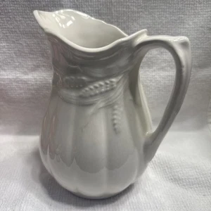 Vintage White Ironstone Pitcher Royal Crownford Wheat Arthur Wood 7.5” Tall - Picture 1 of 14