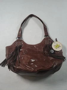 The Sak Indio Leather Double Handle Bag  Leather Accents Fringe   Dark Brown  - Picture 1 of 16