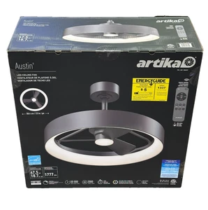 Artika Austin 23" LED Ceiling Fan Dimmable Matte Black Fandelier w/ Remote New - Picture 1 of 3