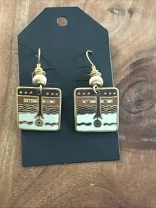 VTG Rare Laurel Burch River God Signed Cloisonne Enamel Mask Earrings - Picture 1 of 5