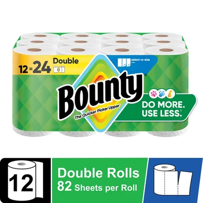 Bounty Paper Towels Select-A-Size White, 12 Double Rolls, 82 Sheets Per Roll
