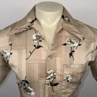 Vintage 60s 70s Triumph Shirt Floral Geometric Disco Hippy MCM Nik Mens Medium - Image 1 of 4